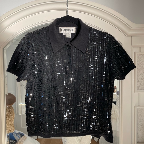 Carlisle Sequin Cashmere /Silk Polo Shirt - Picture 1 of 16